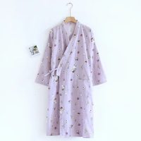 Jubah Tidur Wanita Katun Murni, Kimono Gaya Jepang dengan Ikat Pinggang, Gaun Panjang Katun Linen Lengan Panjang, Pakaian Tidur