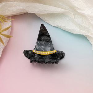 Pince à cheveux personnalisée en forme de chapeau de sorcière d'Halloween, mignonne, en plastique, avec strass, pour la vente en gros - Product Image 4
