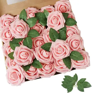 2023 venda quente flores artificiais 25pcs real procurando PE espuma Rosas do Marfim flor com hastes para o dia dos namorados das mães