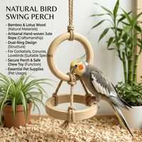 Jouet de balançoire pour oiseaux en bois et bambou, écologique, classique, motif dessin animé, double anneau, perchoir suspendu, durable, pour l'entraînement et l'exercice des perroquets en intérieur