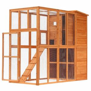 GreenGrowクラシック通気性四つ筋大型無垢材屋外キャットハウス木製ケージ付きプレミアムペット家具 - Product Image 4