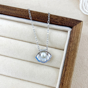 Collar con colgante de concha de plata de ley S925, perla natural con incrustaciones de diamantes, cadena de clavícula de lujo, regalo de joyería para novia - Product Image 4