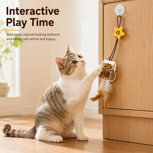 Jouet suspendu pour chat, auto-entretenant, avec centre à herbe à chat et queue en plumes, fixation murale à ventouse, jouet d'entraînement pour animaux de compagnie - Product Image 4
