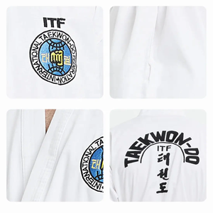 Vêtements de Taekwondo ITF en gros, uniforme de Taekwondo professionnel avec logo personnalisé, <span class=keywords><strong>ceinture</strong></span> <span class=keywords><strong>noire</strong></span>, costume de maître 4-6 <span class=keywords><strong>dan</strong></span> - Product Image 5