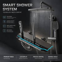 Sistema de ducha inteligente LED de cerámica cepillada con grifo de lluvia de aleación de aluminio, montaje en pared, diseño moderno para villa