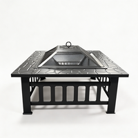 Table de foyer carrée moderne 3-en-1 à motif pierre avec couvercle en maille pour la décoration de patio et de jardin
