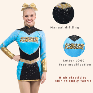 Servicio OEM y ODM, Uniforme <span class=keywords><strong>de</strong></span> Animadoras Personalizado con Mangas <span class=keywords><strong>de</strong></span> Malla Sublimadas, Alta Elasticidad, para Campeonato - Product Image 4