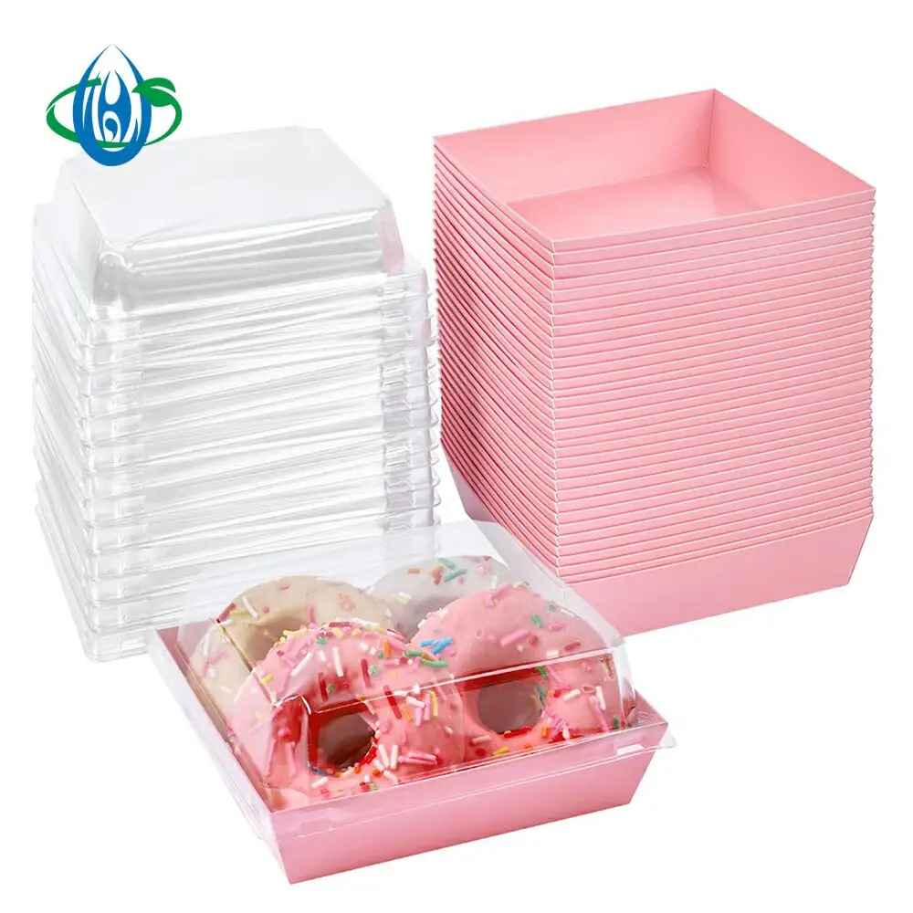 Sandwich Box Roll Cake Box Roll Container con tapas transparentes, contenedor de comida cuadrado de plástico transparente, Hot Dog Puff Swiss Kraft Paper