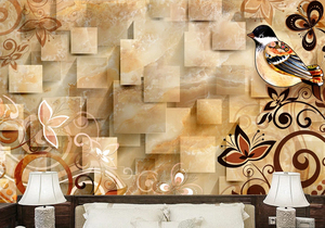 Moderno <span class=keywords><strong>effetto</strong></span> marmo 3D testurizzato pannello murale da parete con accenti floreali e uccelli facile da impermeabilizzare carta da parati con Stick - Product Image 4