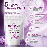 Poudre de protéines multi-collagènes à marque privée, peptides de collagène hydrolysés, biotine, acide hyaluronique, vitamine C