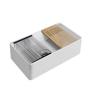 Tablier de cuisine américaine Évier en céramique semi-encastré Évier de cuisine moderne à double soufflage 33 ''pouces CUPC Farmhouse Évier de cuisine en céramique avec plateau - Product Image 5