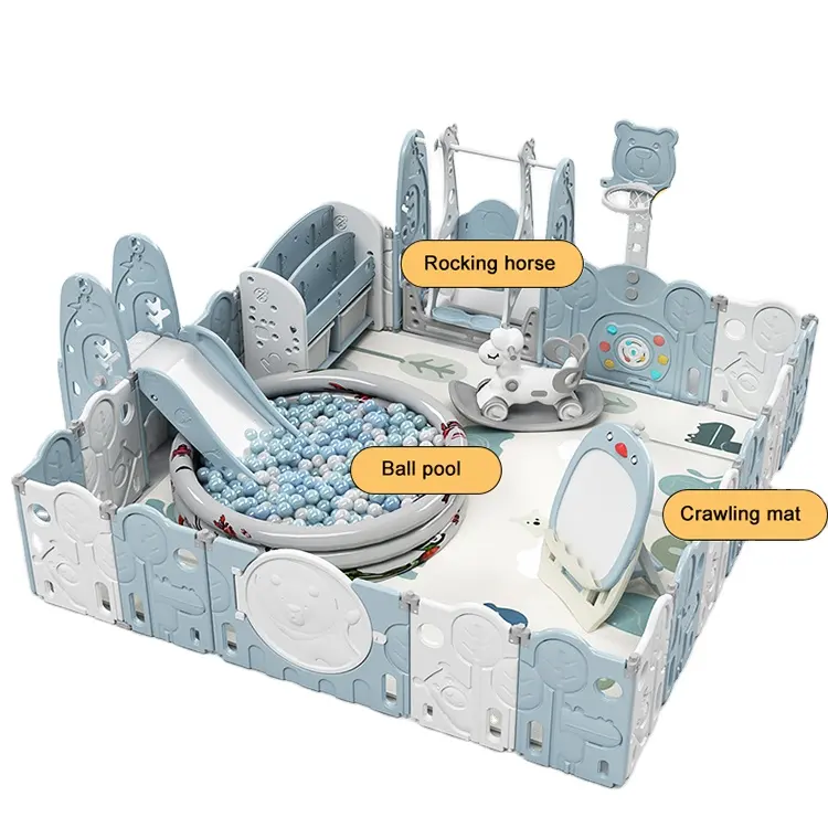 多用途の遊び場スペース-クールな青いベビーフェンスキッズ折りたたみ式プラスチック屋内ゲームベビーキッズ用プレイペン