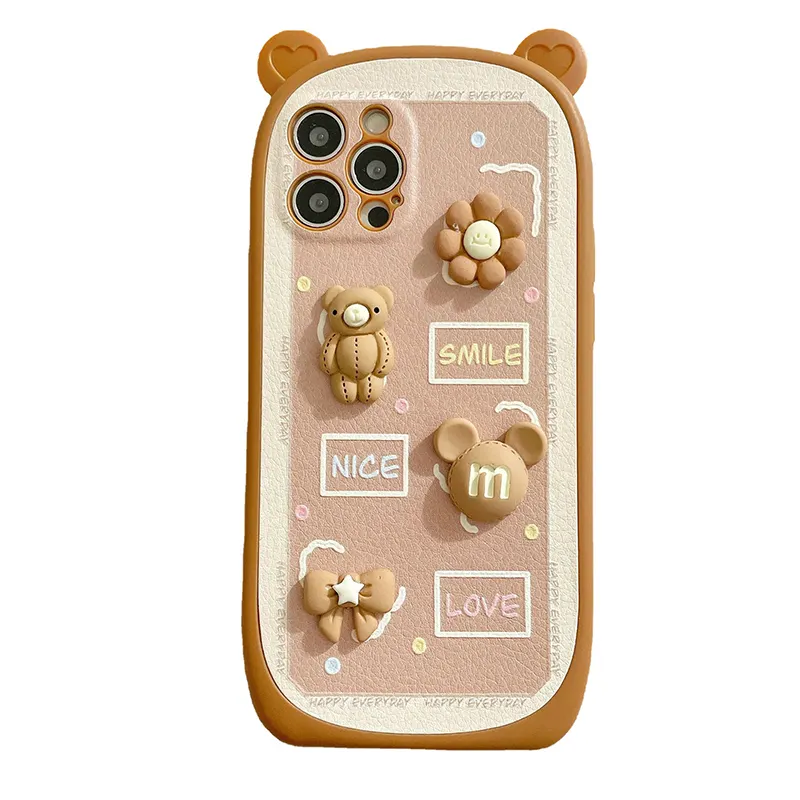 Cartoon Schattige Dieren Bear Crème Textuur Telefoon Geval Voor Voor Iphone 13 Case 11 12pro Max Zachte Siliconen Tpu Case