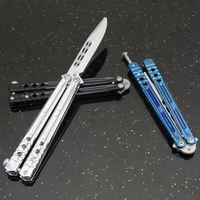 Couteau de poche pliant en acier inoxydable 5Cr13MoV, couteau d'entraînement Balisong non affûté, manche en aluminium oxydé noir, couteau EDC