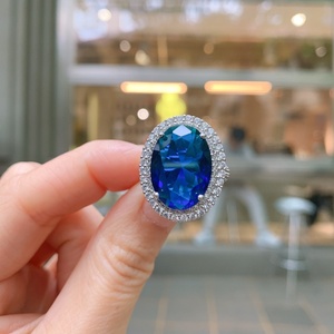 Vintage Eco-friendly Copper Imitation Blue Glass Zircon Couples CZ Women Fine <b>Finger</b> <b>Rings</b> for Premium Couple Jewelry - Product Image 4