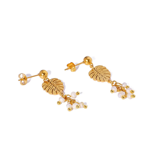 Boucles d'oreilles à pampilles en zircon géométrique Or 18 carats Étanche Acier inoxydable Bijoux occidentaux à la mode Idée cadeau pour femmes - Product Image 1