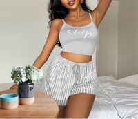 Ensemble Nuisette et Lingerie Femme 2 Pièces Sexy avec Imprimé Lettres, Livraison Rapide, Prêt-à-Porter, Taille Élastique – Pour Été Thermique