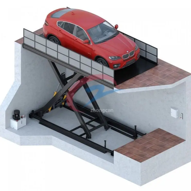 Гидравлический двухуровневый подземный автомобильный ножничный Стационарный автомобильный парковочный подъемник, стационарный ножничный подъемник, автомобильный подъемный мост