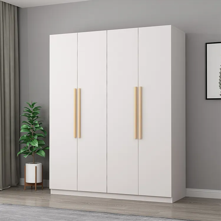 Custom made bedroom natural furniture double 2 door modern simple portable white wood cloth closet storage wardrobe for home
