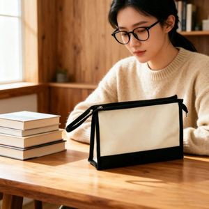 Sac de voyage en toile réutilisable avec fermeture éclair, sac cosmétique, pochette de rangement pour maquillage, sac à main, imprimé avec un logo écologique, cadeau promotionnel - Product Image 4
