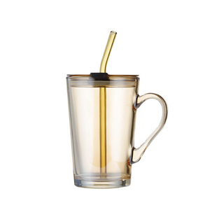 450ml Glass with Handle High Appearance Level Office Home <b>Drinking</b> <b>Cup</b> Ins air <b>Straw</b> <b>Cup</b> Coffee <b>Cup</b> - Product Image 1