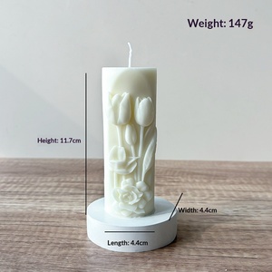 Vela Aromática Cilíndrica con Relieve de Tulipán, Blanca, Decoración para el Hogar, Adorno, Recuerdo de Boda, Regalo - Product Image 6
