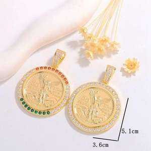 Statue de la Liberté Ange Micro-Incrusté Zircon Personnalisé <span class=keywords><strong>50</strong></span> Peso 14k Pièce d'<span class=keywords><strong>Or</strong></span> Pendentif Collier Laiton Hip-Hop Bijoux pour Cadeaux - Product Image 6