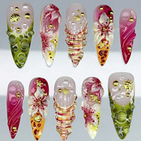 Uñas Artificiales Reutilizables Medianas y Largas, Pre-Diseñadas, Francesas, de ABS, Uñas de Gel a Presión para Mujer