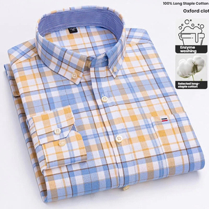 Camisa de Manga Larga <span class=keywords><strong>a</strong></span> Cuadros Clásica para Hombre, Gris, 100% Algodón, Transpirable, Casual, con Botones, para Oficina y Negocios - Product Image 6
