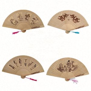 Chinese 8 Inch <b>Folding</b> Handmade Silk <b>Screen</b> Printed Fan with Tassel Custom Logo Option for Wedding Favors & Birthday Gifts - Product Image 1