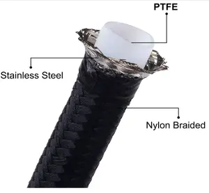 Haofa stokta siyah renk naylon örgülü naylon hortumu manguera de ptfe argo an3 an4 an6 an8 an10 an12 an örgülü ptfe hortum