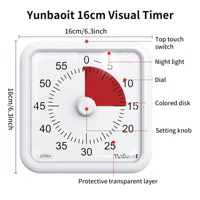 Yunbaoit Timer Hitung Mundur 60 Menit 16x16cm Timer Kelas Tanpa Suara Alat Manajemen Waktu untuk Rumah Sekolah Kantor Timer Fokus