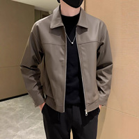 Blouson en cuir PU style motard pour homme, nouvelle collection printemps/automne, coupe ample, zippé, élégant, tendance, décontracté, minimaliste, couleur unie, court