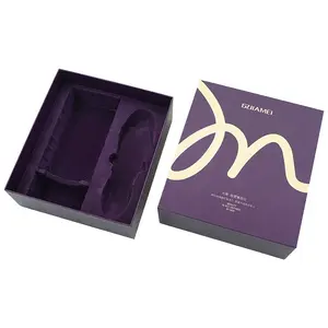 Kotak hadiah pinggiran kertas karton kaku ungu mewah kotak hadiah kertas dengan busa EVA untuk kemasan Perhiasan & hadiah kosmetik