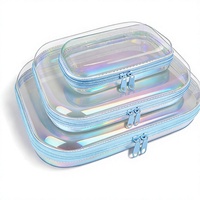 Étuis rigides transparents en PET avec fermeture éclair, 3 pièces, pochettes transparentes à fermeture éclair laser, résistantes à l'eau, organiseurs de rangement portables pour voyage