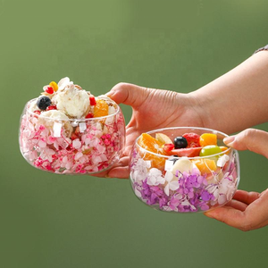 <span class=keywords><strong>Vaisselle</strong></span> artisanale à double paroi, verre à dessert, fleurs séchées réelles, double couche, verre borosilicate rond, bols à salade de fruits - Product Image 2