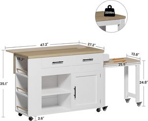 <strong>Kitchen</strong> <strong>Island</strong> With Storage Drop Leaf,<strong>Kitchen</strong> <strong>Island</strong> <strong>on</strong> <strong>Wheels</strong> Power Outlet Drawers Rack Shelves Storage with Adjustable Shelf - Product Image 5