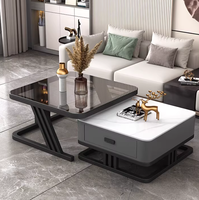 Table basse de luxe moderne avec plateau en verre et pierre, ensemble de salon tendance, nouveau design carré, rangement multifonctionnel pour les maisons compactes
