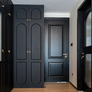 Armoire noire de style rétro français sur mesure avec armoire de rangement pour chambre à coucher, armoire en bois de luxe légère - Product Image 2