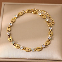 Vente en gros de bracelets en acier inoxydable faits à la main en or 18 ct sans ternissement bracelet en zircon avec pierres précieuses en cristal brillant pour femme