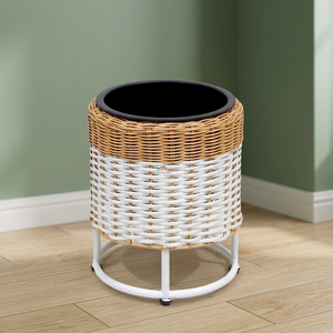 Nouvelle Conception Minimaliste, Jardinière Ronde sur Pied en Fer et PVC Tressé, Durable et Écologique, Lot de 2 avec Base Métallique Surélevée - Product Image 6