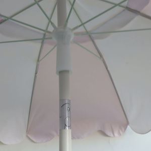 Sombrilla de Playa con Borde Festoneado Rosa, Adorno Blanco, Acero, Decorativa para Exteriores, Parasol para Jardín, Patio, Piscina, Muebles de Jardín - Product Image 3