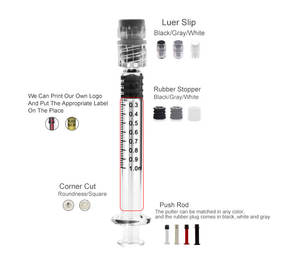 0.5ml 1ml 2.25ml 3ml 5ml 10ml Seringue Borosilicate Plongeur en métal Plongeur en plastique Seringue en verre 1ml Luer Lock Syinge - Product Image 5