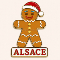 Aimant de réfrigérateur en métal personnalisé en émail à chaud, souvenir de voyage français de la ville de Colmar, Alsace, avec motif de bonhomme de pain d'épices de Noël