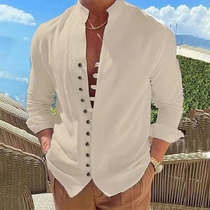 Camicia in cotone e <span class=keywords><strong>lino</strong></span> da uomo Primavera Autunno 2026 - Camicie a maniche lunghe da uomo tinta unita con bottoni, stile casual, taglie forti - Grande successo! - Product Image 5