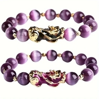 Bracelet porte-bonheur violet opale oeil de chat pierre Feng Shui Pixiu Dragon bracelet à breloques pour homme