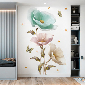 Decorazione Murale in Stile Cinese, Eleganti <span class=keywords><strong>Fiori</strong></span> di Loto Blu, Carta da Parati con Perle Bianche <span class=keywords><strong>per</strong></span> Camera da Letto, Murale Autoadesivo <span class=keywords><strong>per</strong></span> Sfondo TV - Product Image 1