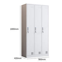 Casier en acier à 3 portes avec barre de suspension et serrure à clé pour employés de bureau, vestiaire de salle de sport, armoire de rangement pour vêtements en métal gris