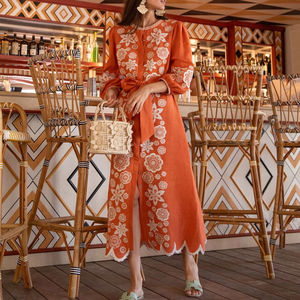 Nuovo Cardigan alla <span class=keywords><strong>Moda</strong></span> con Ricami Floreali, Collo Tondo, Maniche Lunghe, Abito Lungo per Donna - Product Image 1