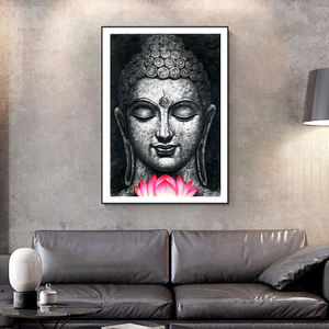 Cuadro Religioso Decorativo <span class=keywords><strong>de</strong></span> Pared, Pintura <span class=keywords><strong>de</strong></span> <span class=keywords><strong>Buda</strong></span> y Loto <span class=keywords><strong>de</strong></span> Alta Calidad, Porcelana <span class=keywords><strong>de</strong></span> Cristal con Marco, Decoración para Porche - Product Image 1